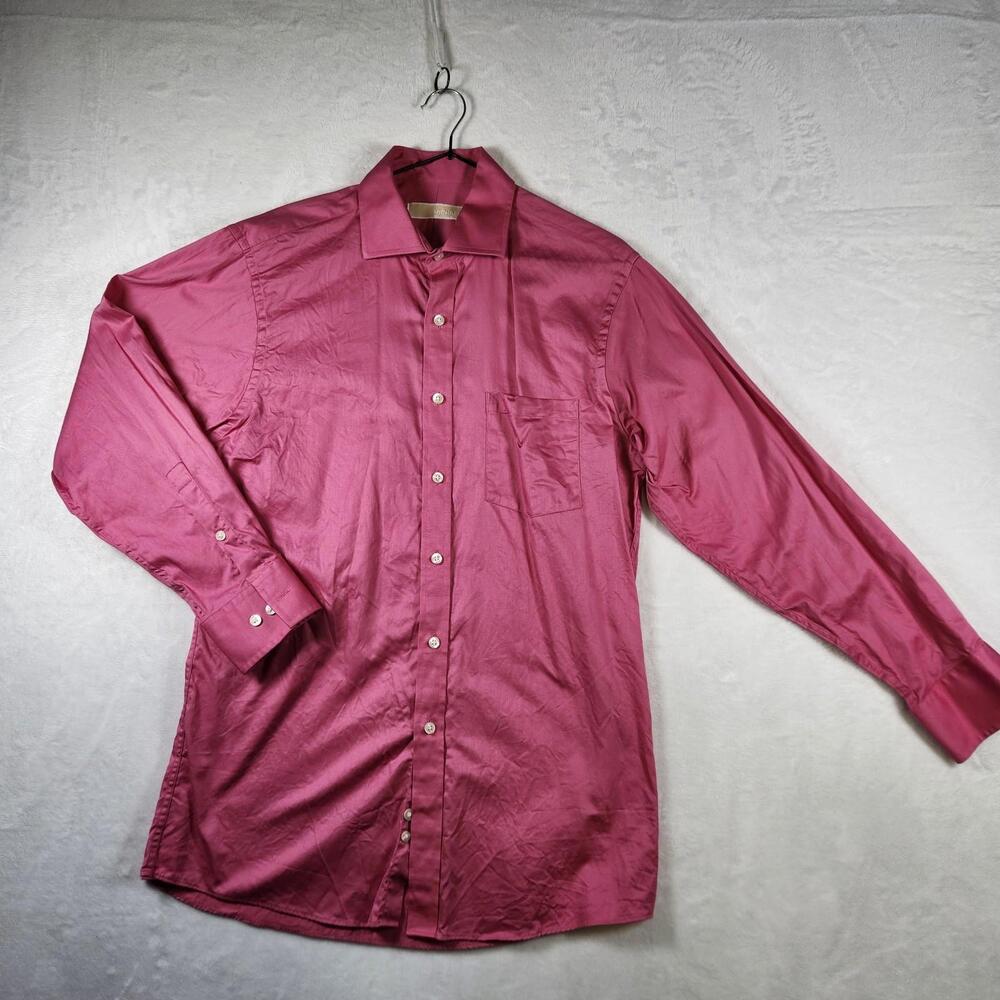 Michael Kors Dress Shirt 15.5 32/33 Pink Satin Long Sleeve Button Up Slim Fit